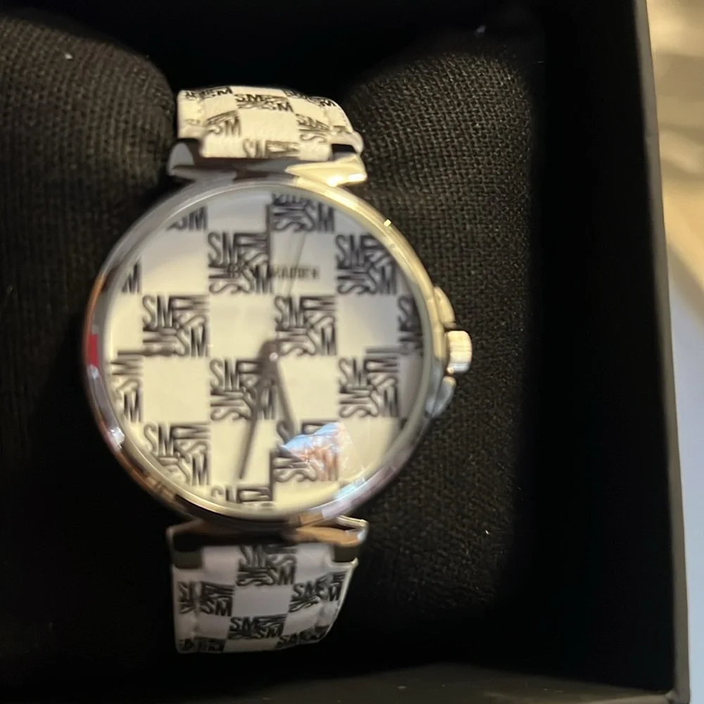 Steve Madden Logo in Black & White Checkered Pattern Watch, 36mm